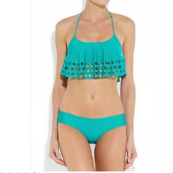 Zimmermann Clique Perforated Bandeau Tankini Two Piece Bathing Suit - Picture 1 of 9